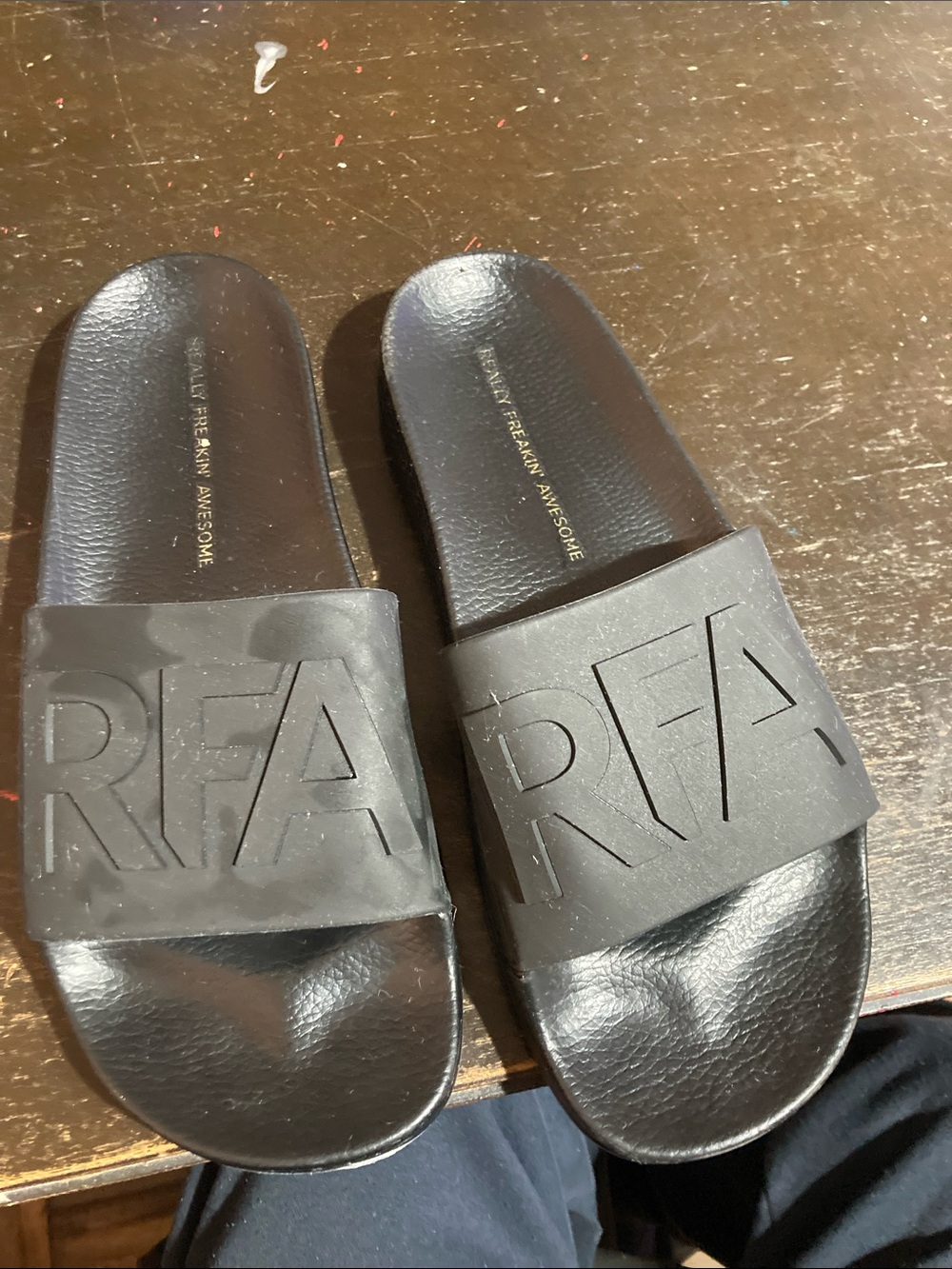 Black Slide Sandals with Embossed Strap